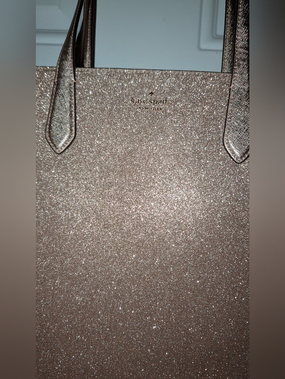 Kate Spade Rose Gold Glitter Fabric Shoulder Tote Bag EUC - Picture 2 of 13